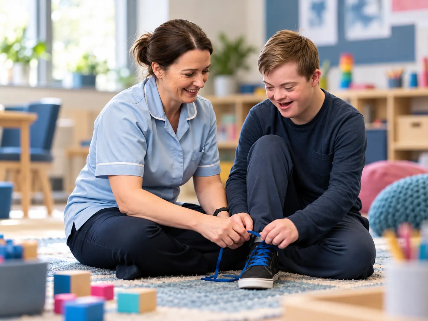 Practitioner supporting a young person in a person-centred environment
